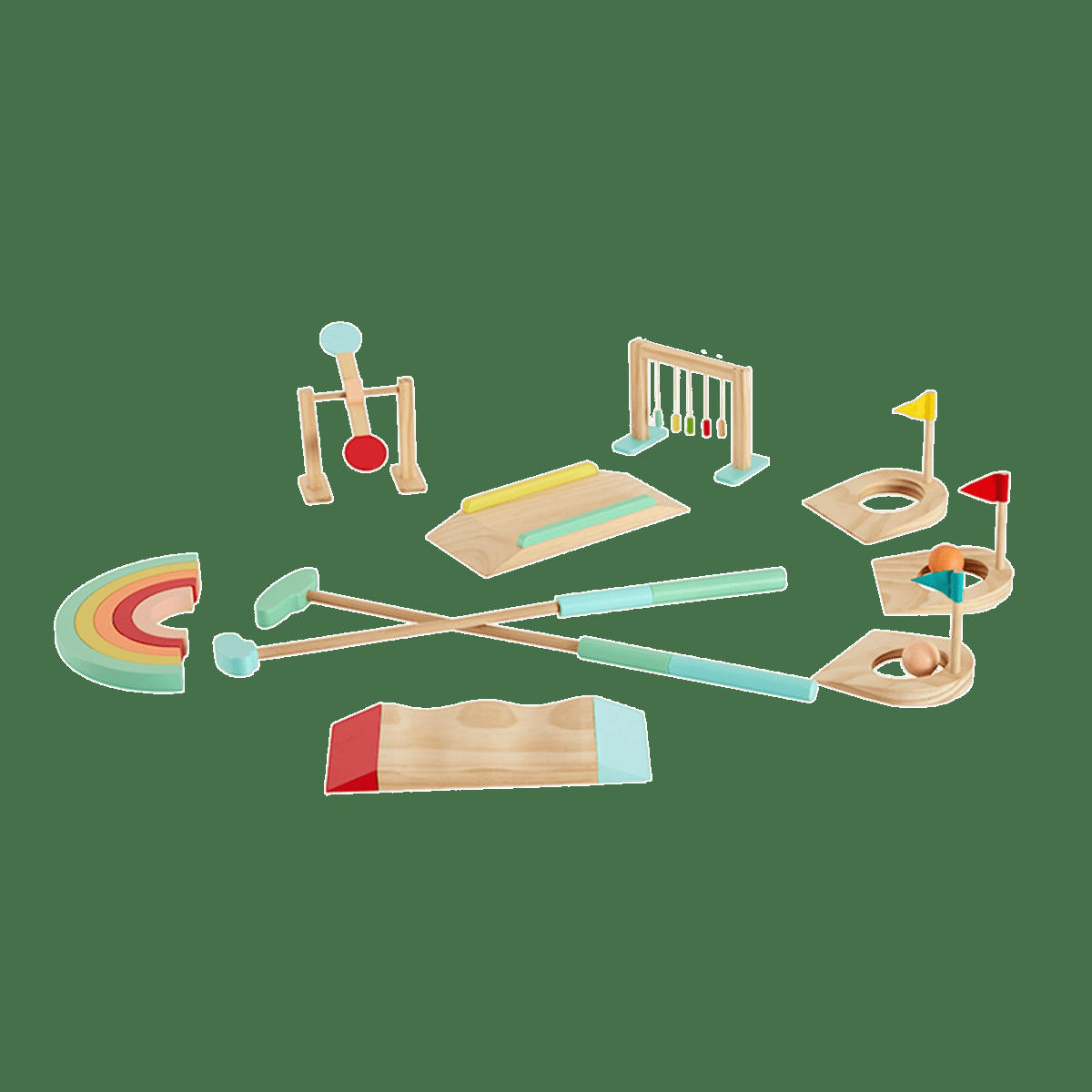 - Kit de minigolf pour enfants en bois naturel multicolore