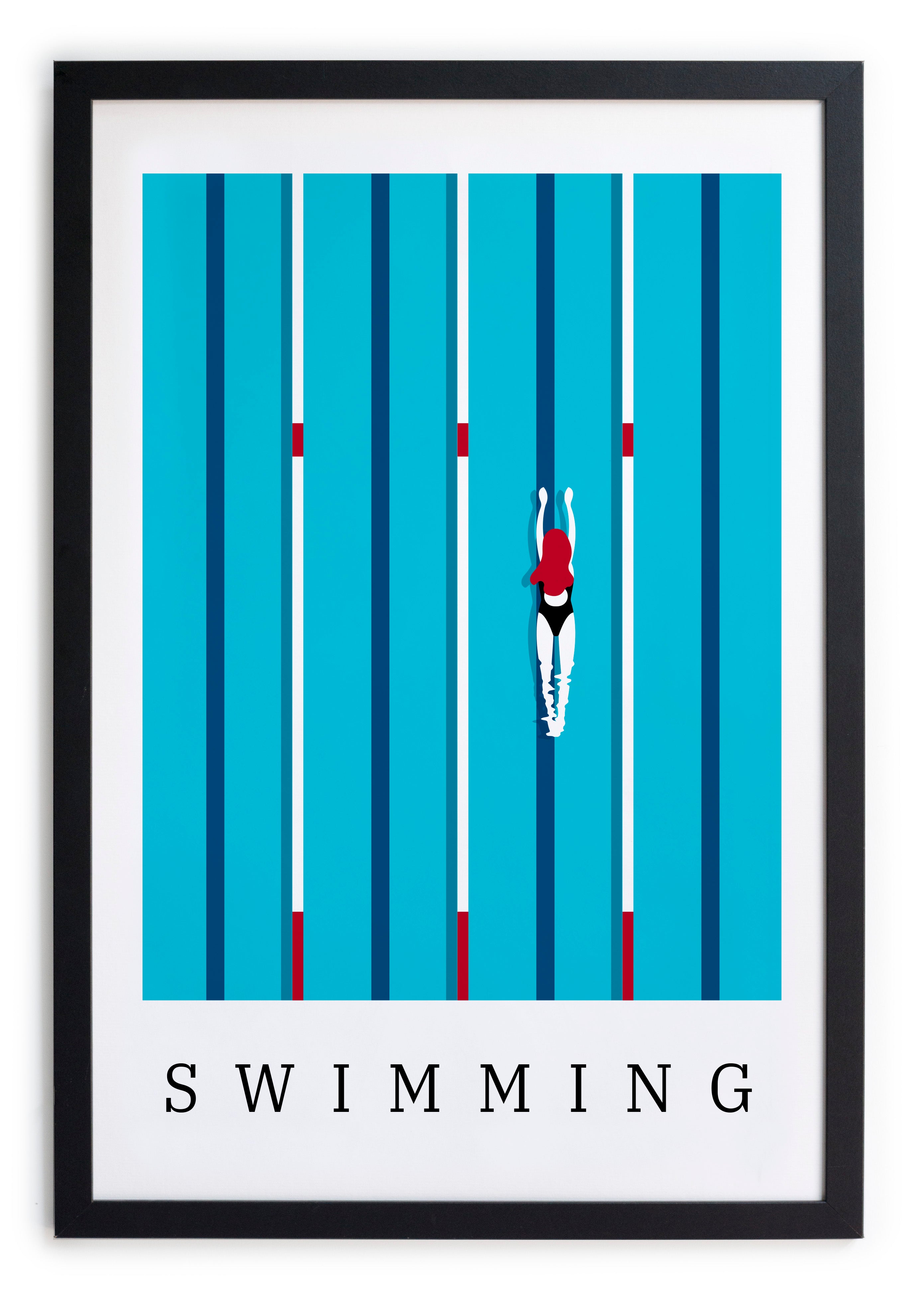 Zwarte lijst met kader 40x30 zwem poster