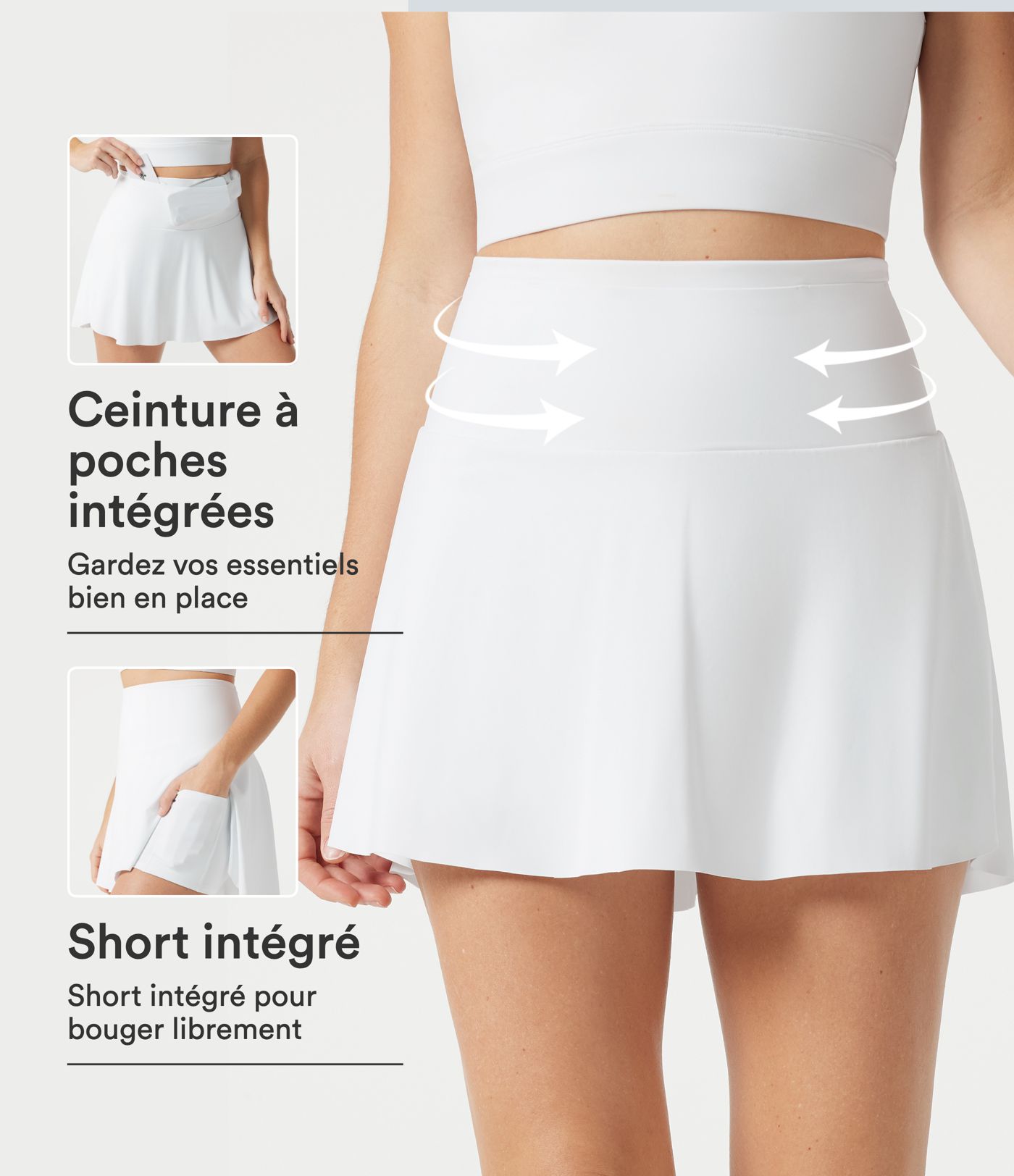 Jupe-short de sport mini SoftlyZero™ Airy taille haute gainante avec poches, toucher frais, protection solaire UPF 50