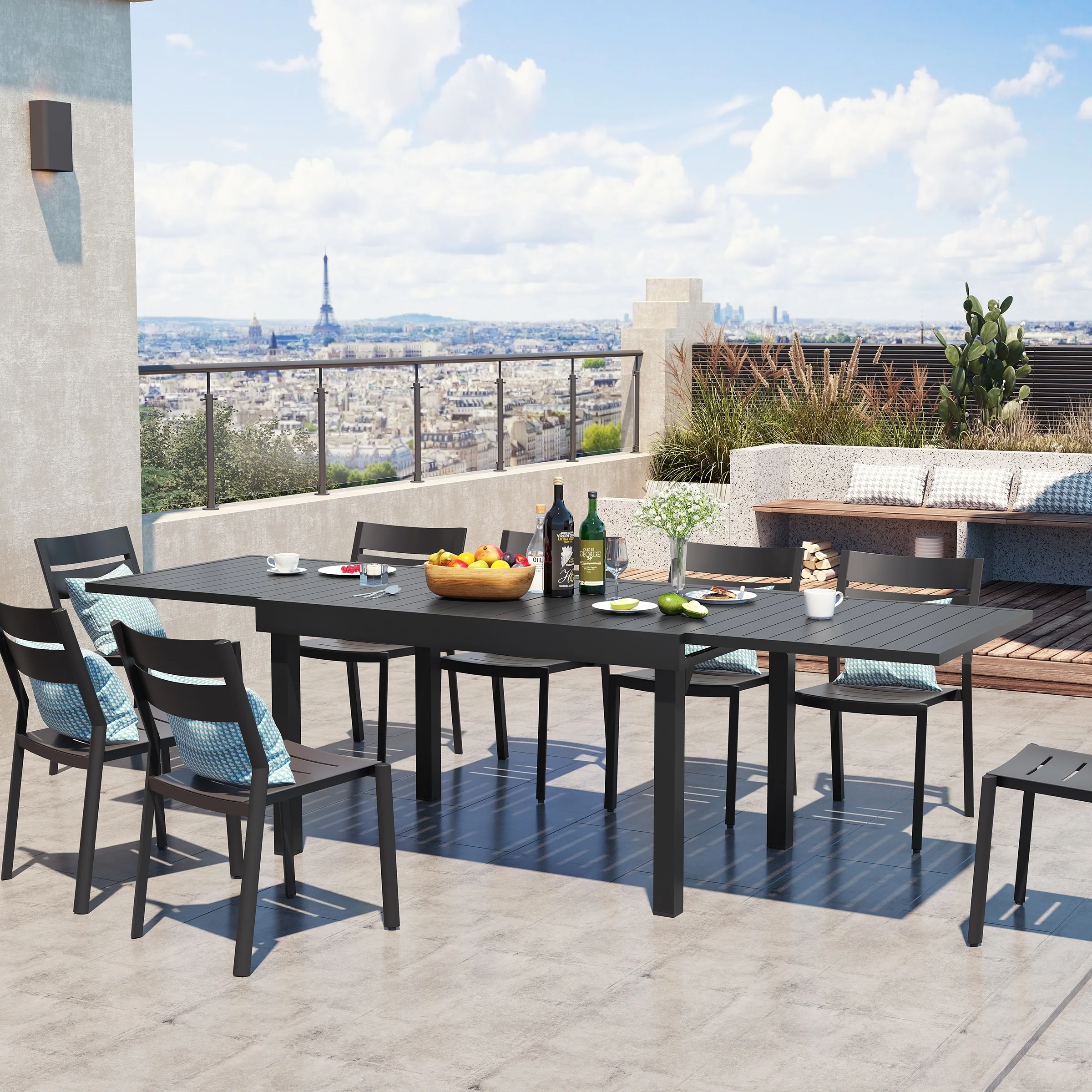 Outdoor Aluminum Expandable Patio Dining Table Adjustable Extension Leaf for 6/8/10 Person