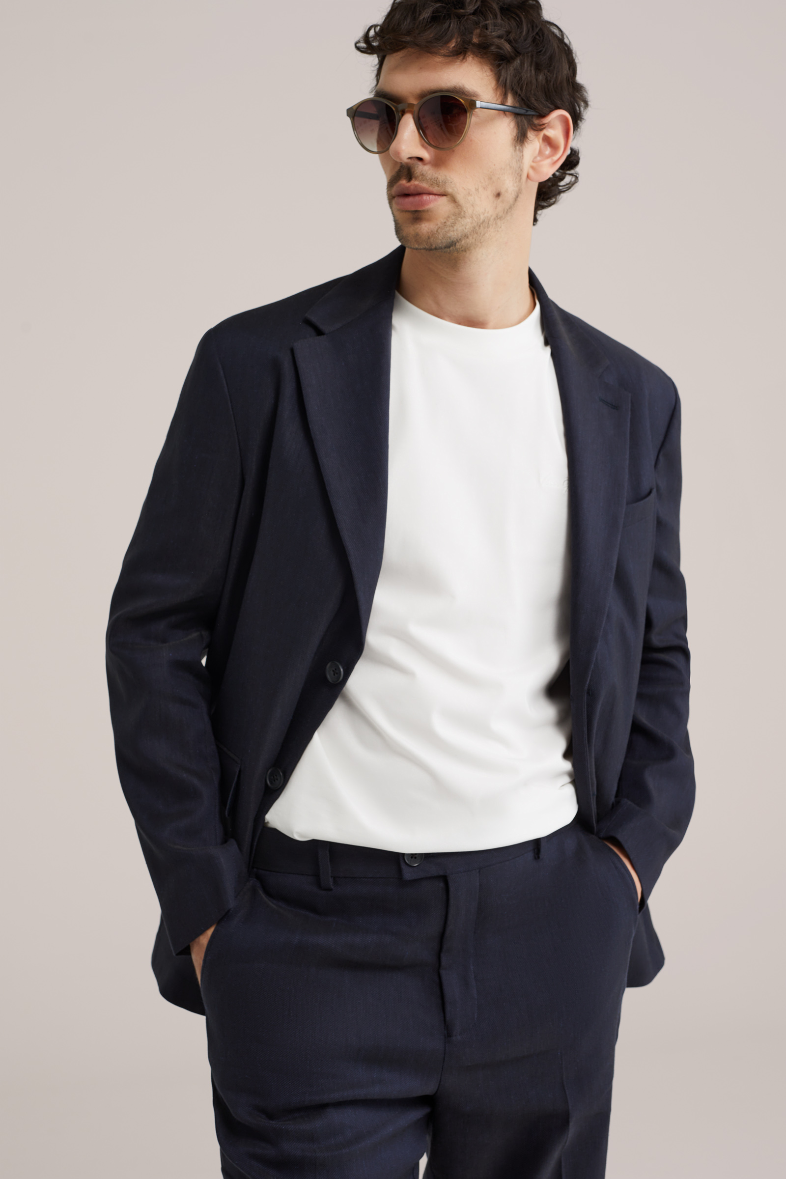 Heren regular fit blazer van linnenmix