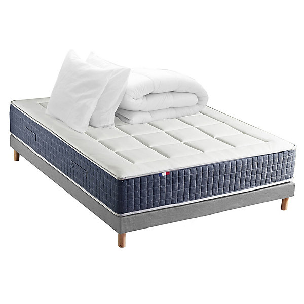 Pack ressort 7 zones mémoire forme sommier couette oreiller 160x200