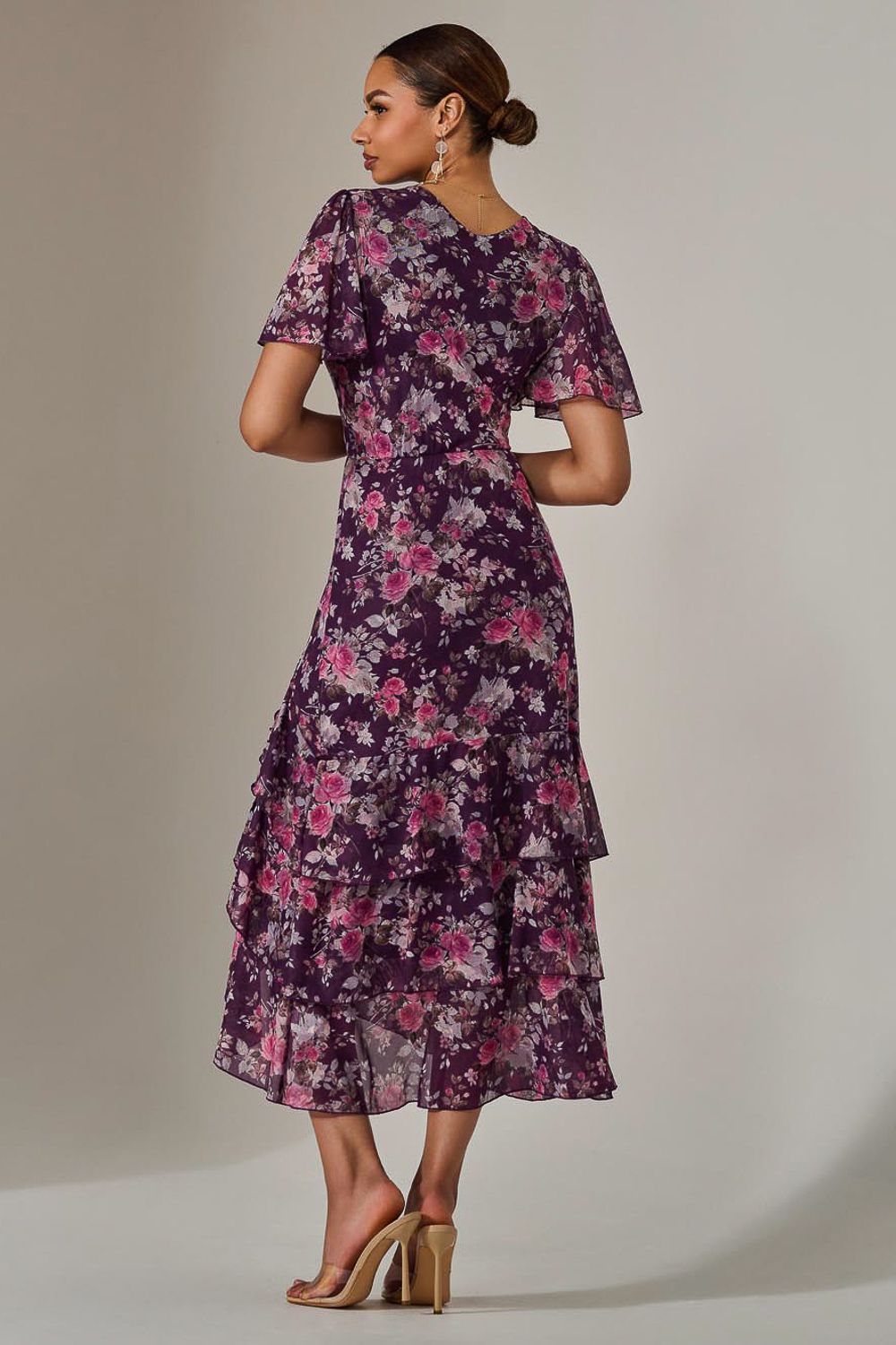 Jolie Moi Mesh Print Frill Hem Midaxi Dress