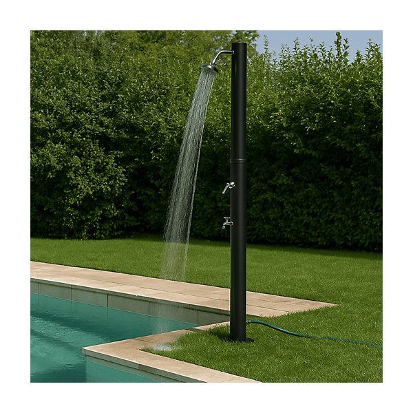 Douche Solaire Extérieure 20L Hauteur 217cm 3.5Bar Diam 15cm Noir Pommeau et Mitigeur Chromés Douche de Jardin Piscine Plage KZ