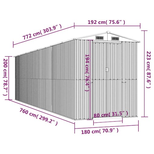NNEVL Garden Shed Anthracite 192x772x223 cm Galvanised Steel