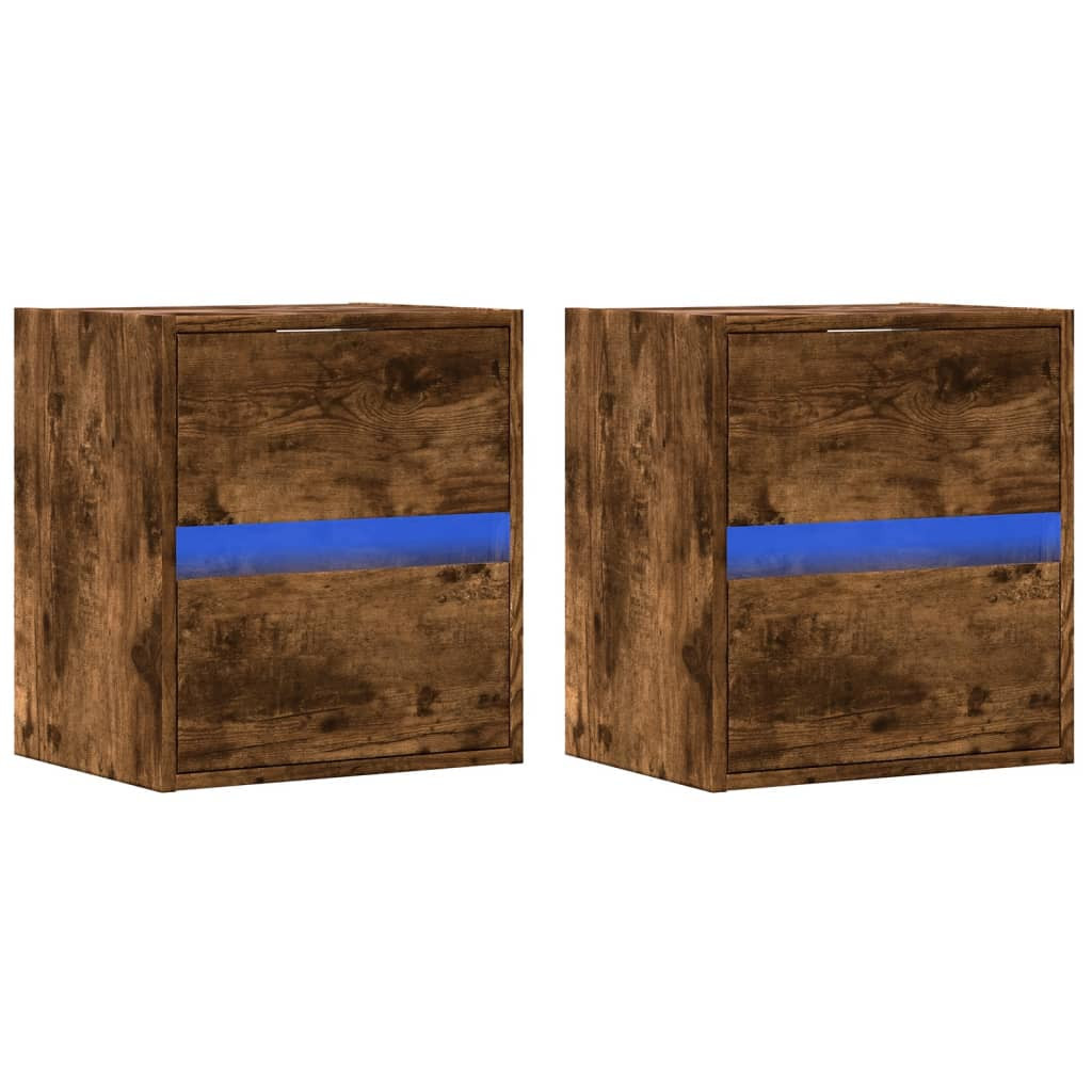 2x Szafka Nocna Brązowa z Szufladą Wisząca z LED Do Sypialni 41x31x45 cm
