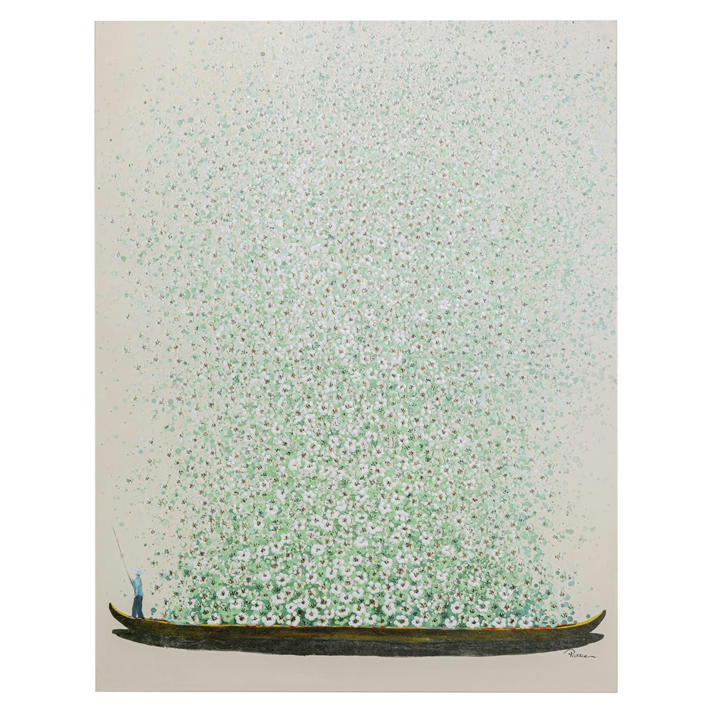 TOUCHED - Tableau Touched fleurs pirogue beige et vert 120x160cm Kare Design