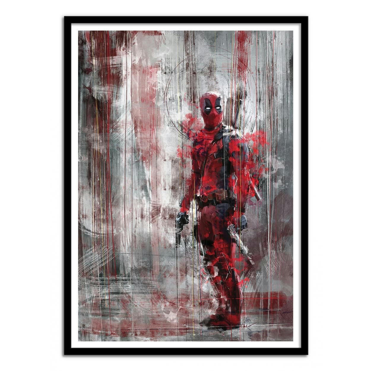 WISESNAIL - DEADPOOL - Affiche d'art avec Cadre bois noir - 30 x 40 cm