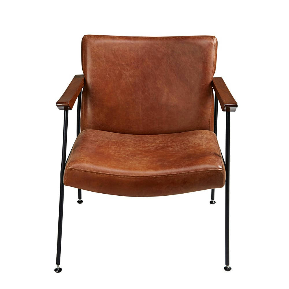 Blake - Fauteuil en cuir de vachette marron vieilli