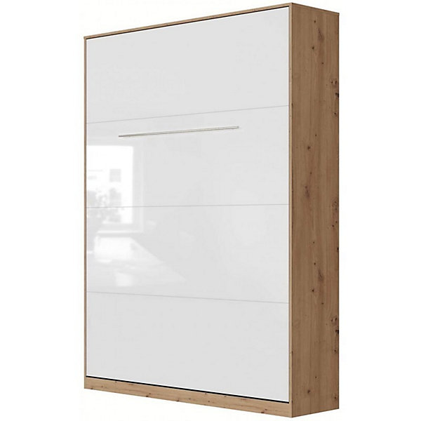 Lit escamotable  2 Placards Vertical 120x200 (80x2)cm Standard Chêne Sauvage-blanc brillant