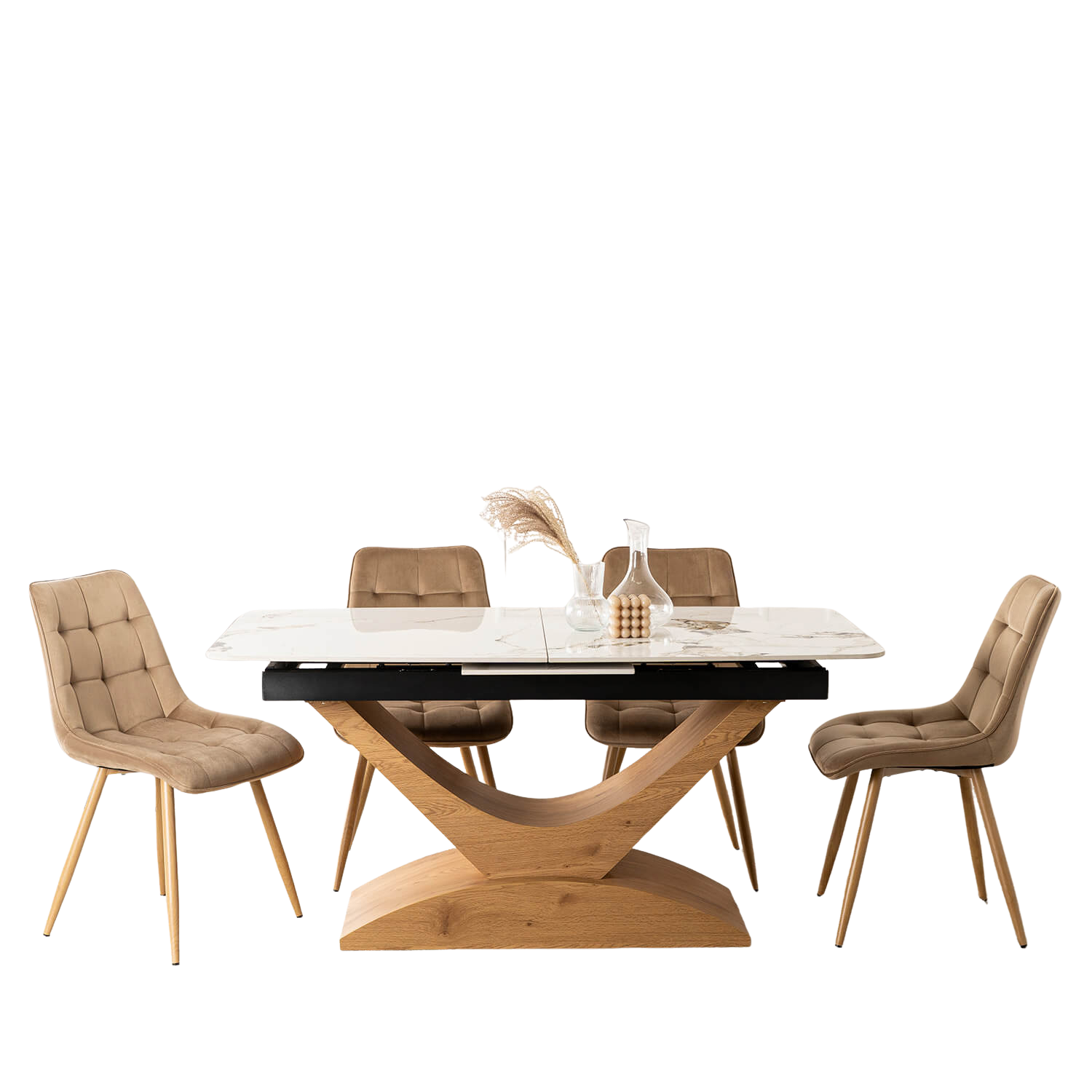 Zestaw Stół Ceramiczny ALICANTE 160-200 cm i 4 Krzesła RODRI Beżowe
