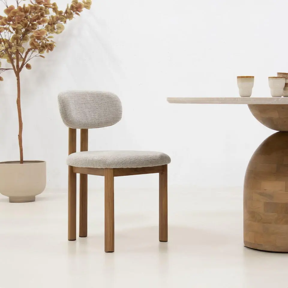 Eetkamerstoel Naturel/Beige - Zithoogte 49cm - Noor - Set van 2