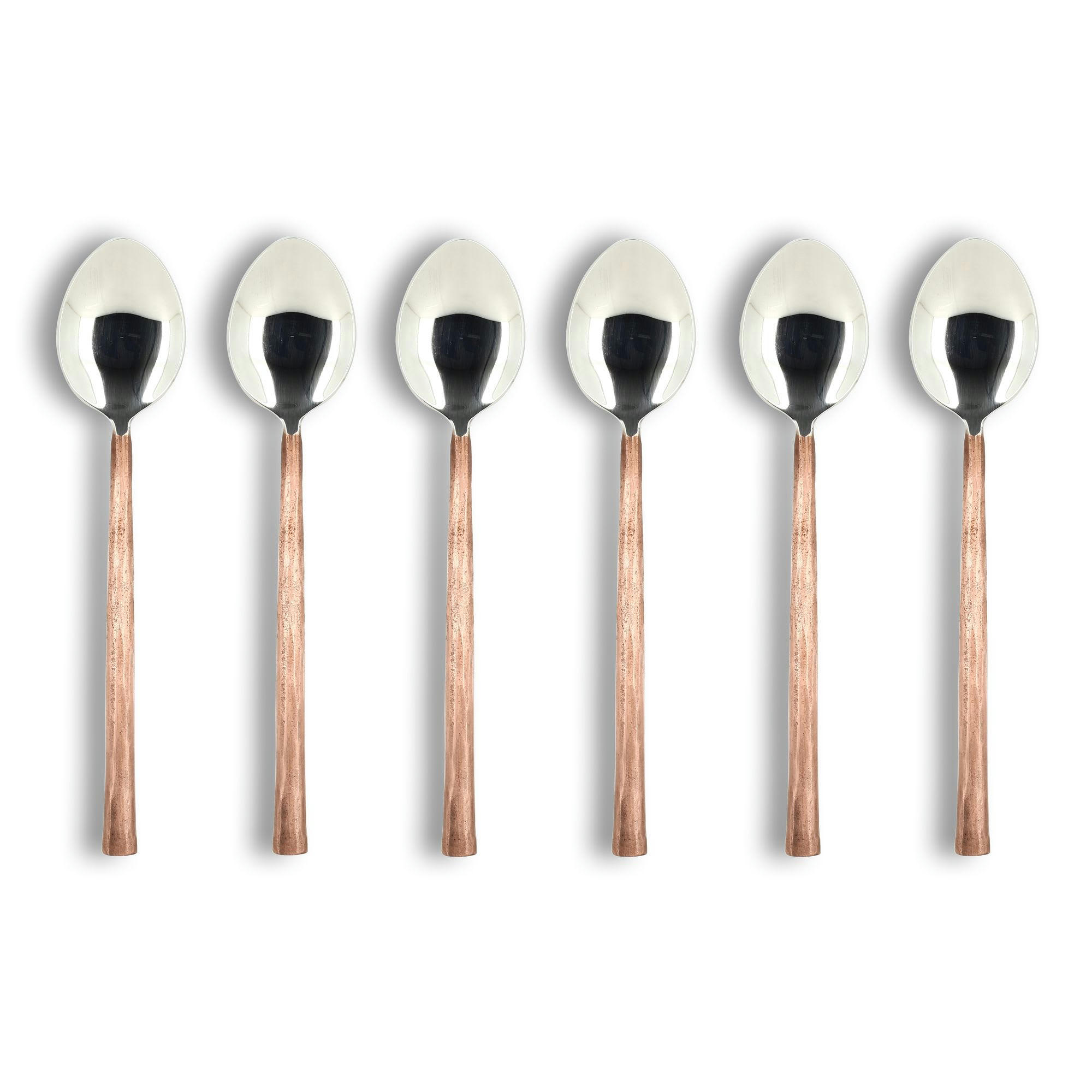 KHOS - Lot de 6 cuillères de table en acier inoxydable argent et cuivre