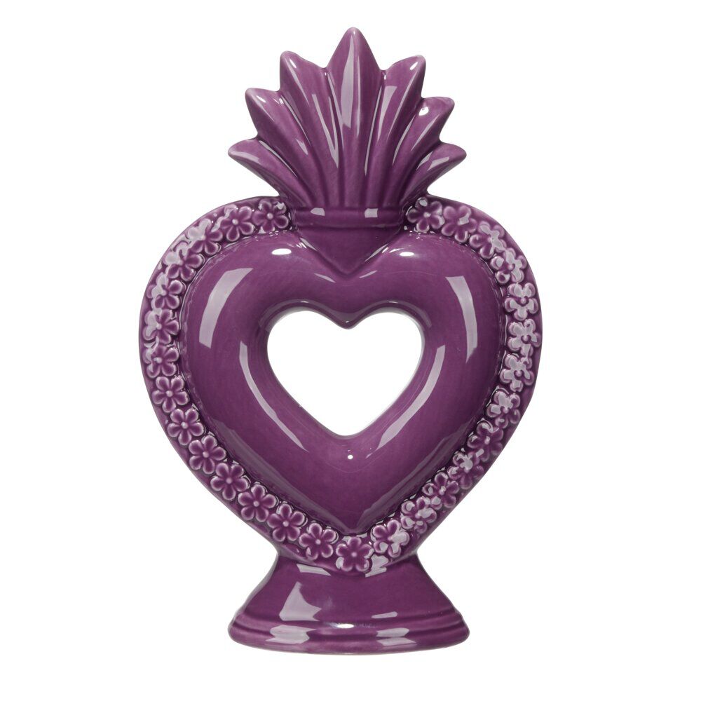 Décoration à poser grès coeur 13,5xH20,5cm (2 modèles violet ou vert)