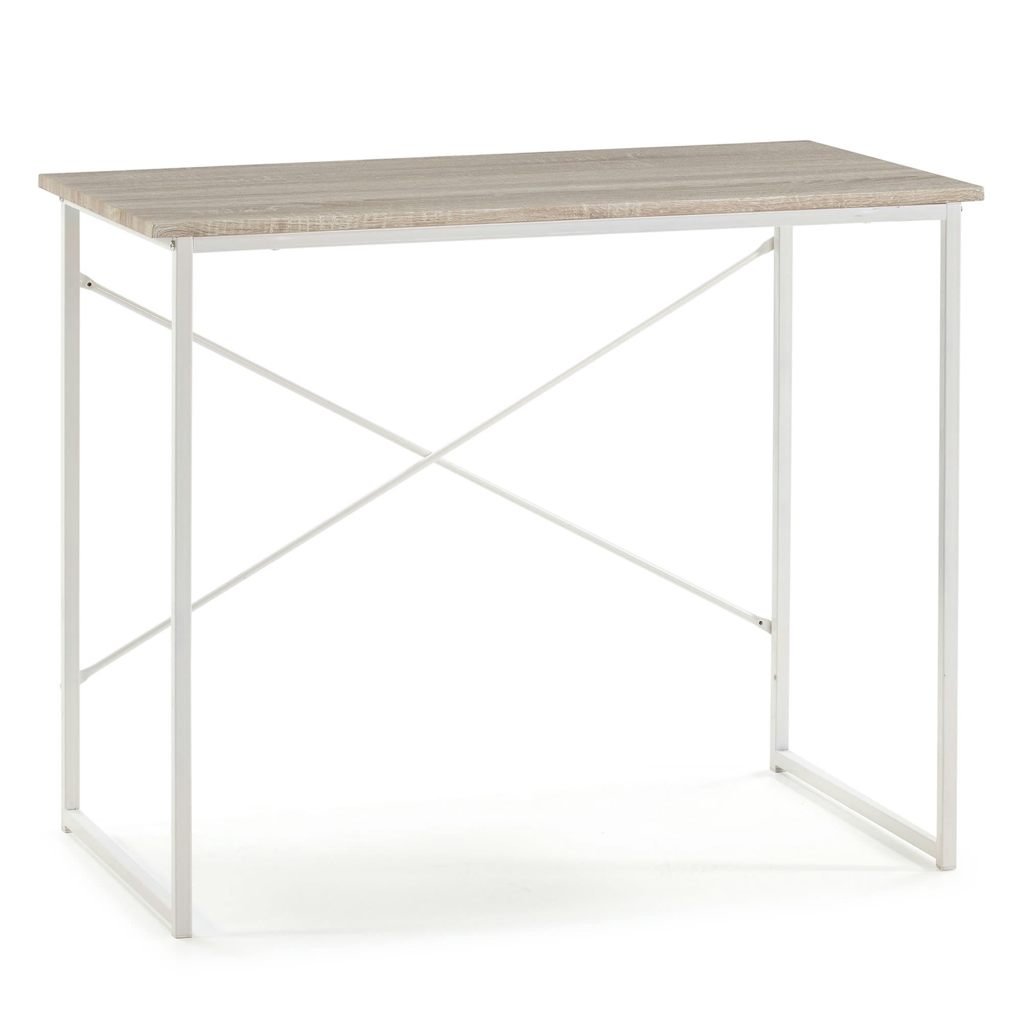 CACERES - Bureau blanc,table pour pc, style industriel, 90 cm longueur
