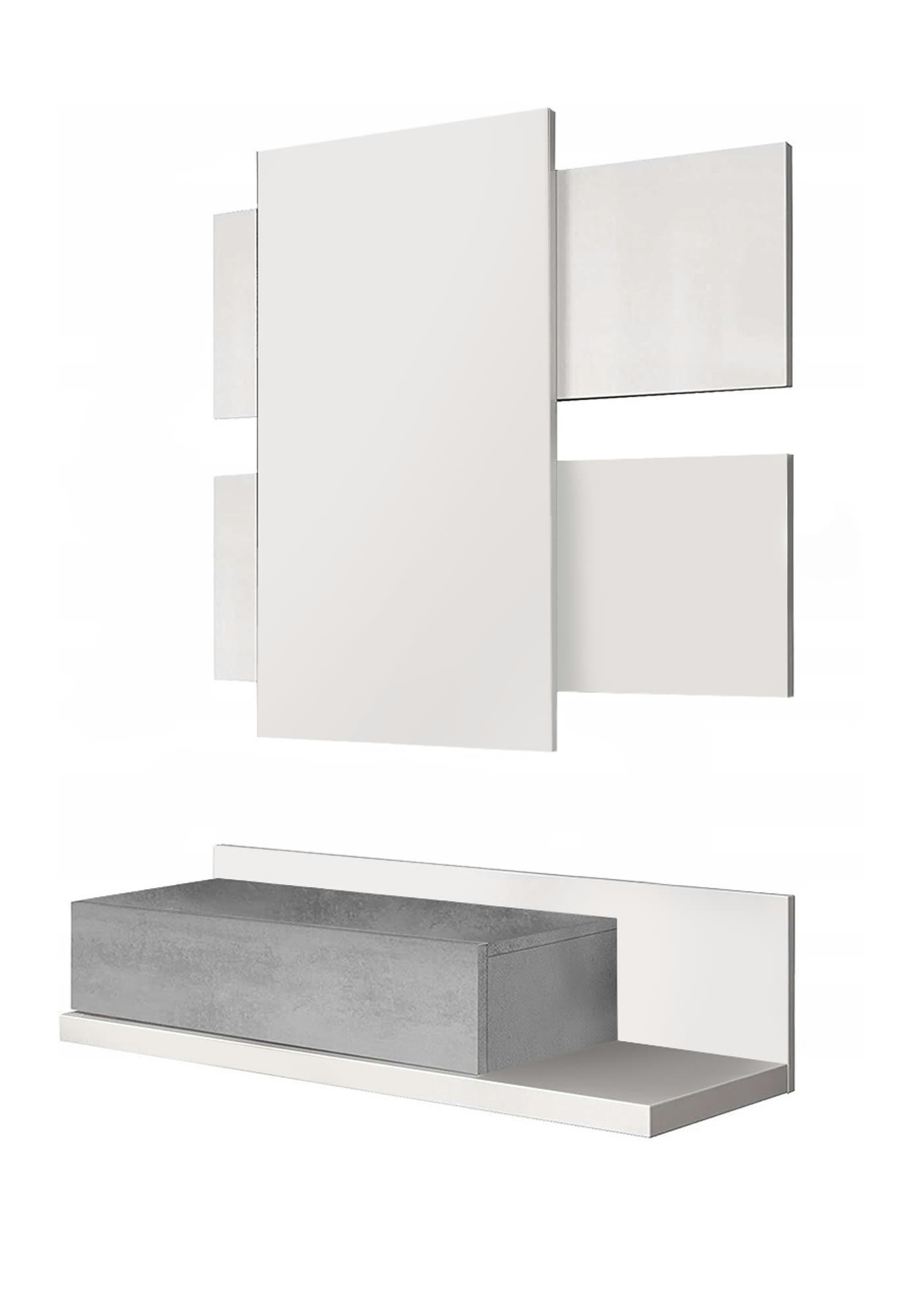 DCORI - Meuble d'entrée avec miroir effet bois blanc et béton