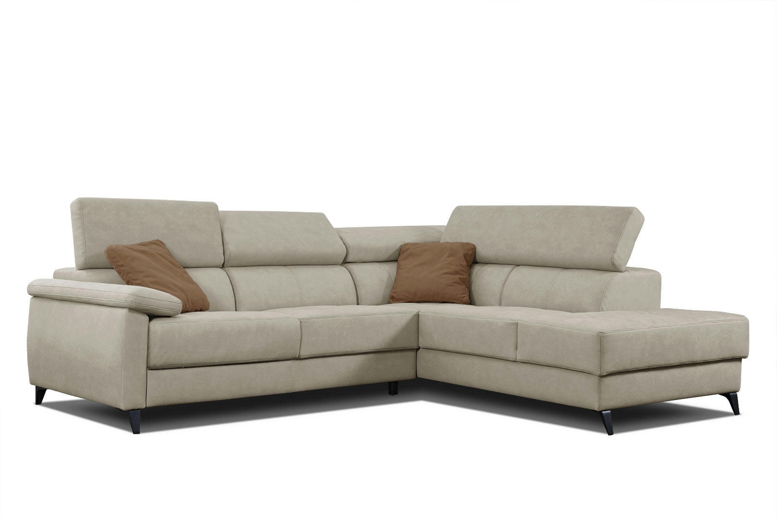 TAUNUS - Canapé d'angle droit 5 places beige clair