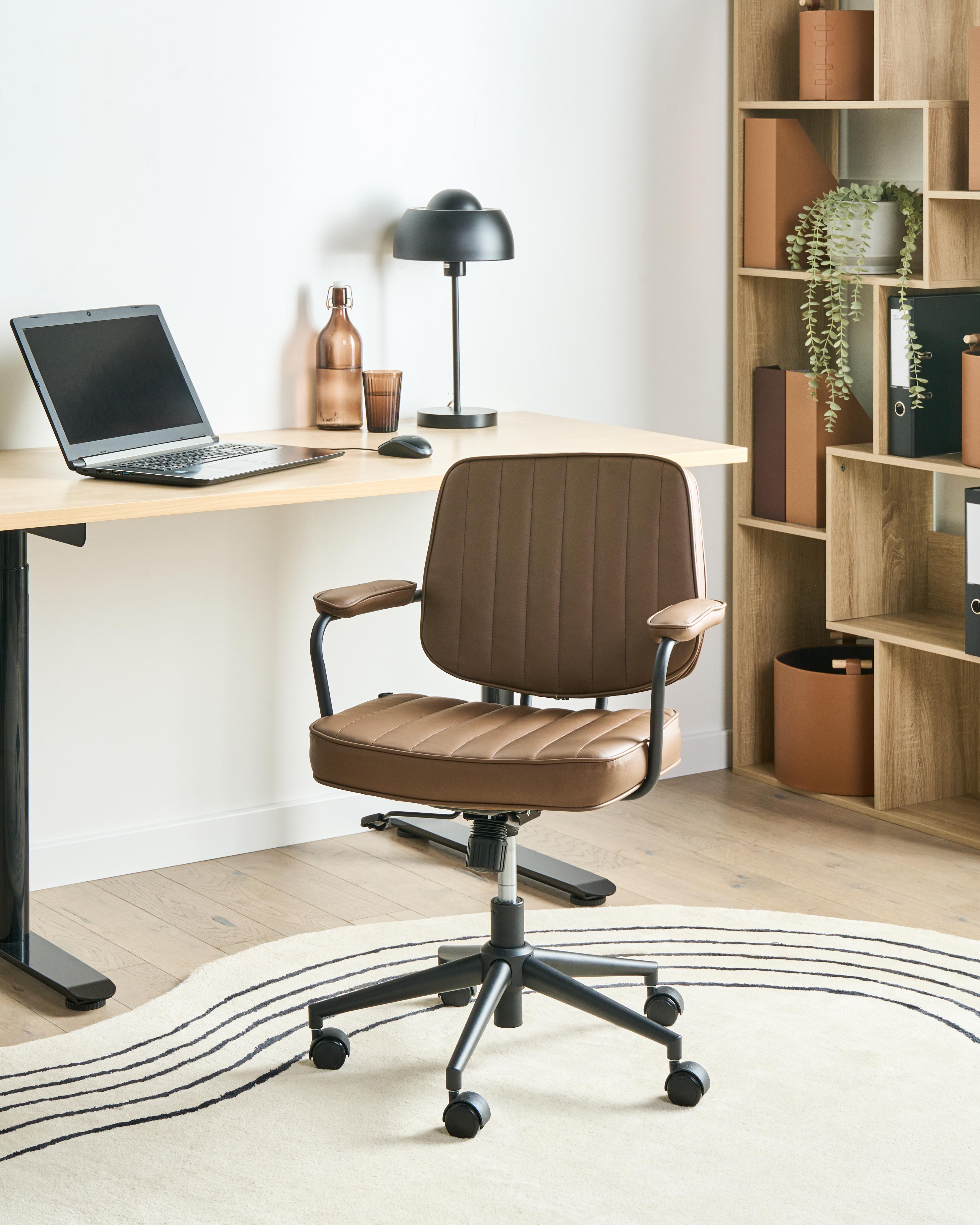 Desk Chair BERNE Faux Leather Brown