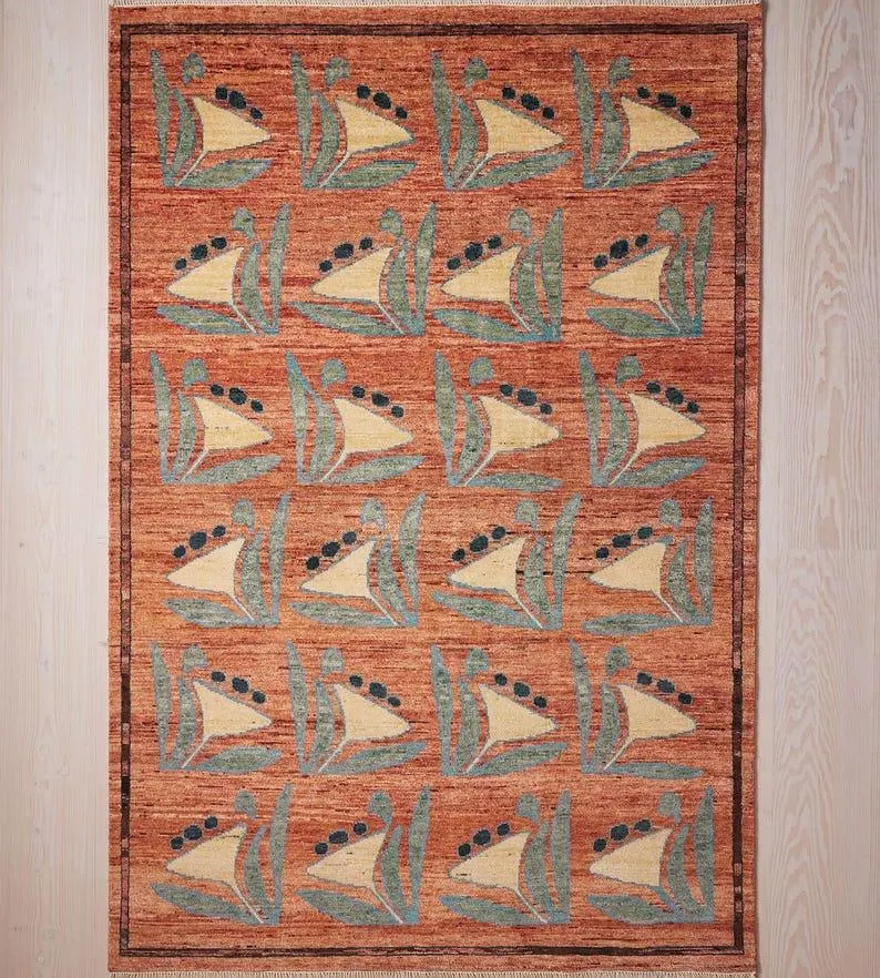 Hand Knotted Modern Geometric Rug: Unique Pattern Wool Carpet