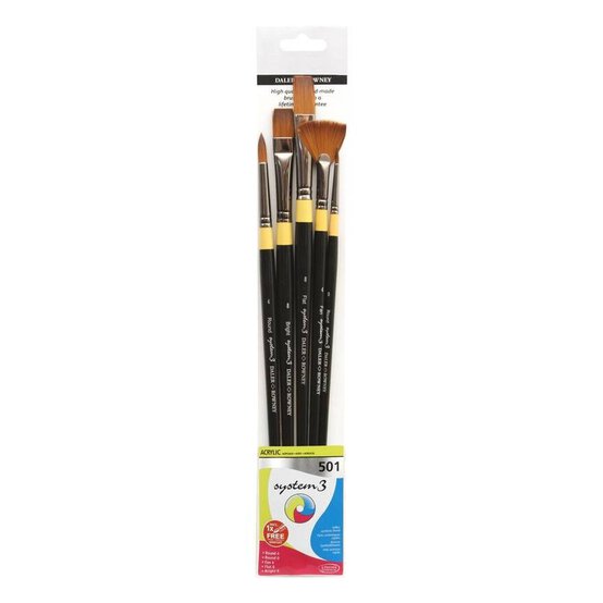 Daler-Rowney System3 Acrylic 501 Long Handle Brush Set 5 Pack