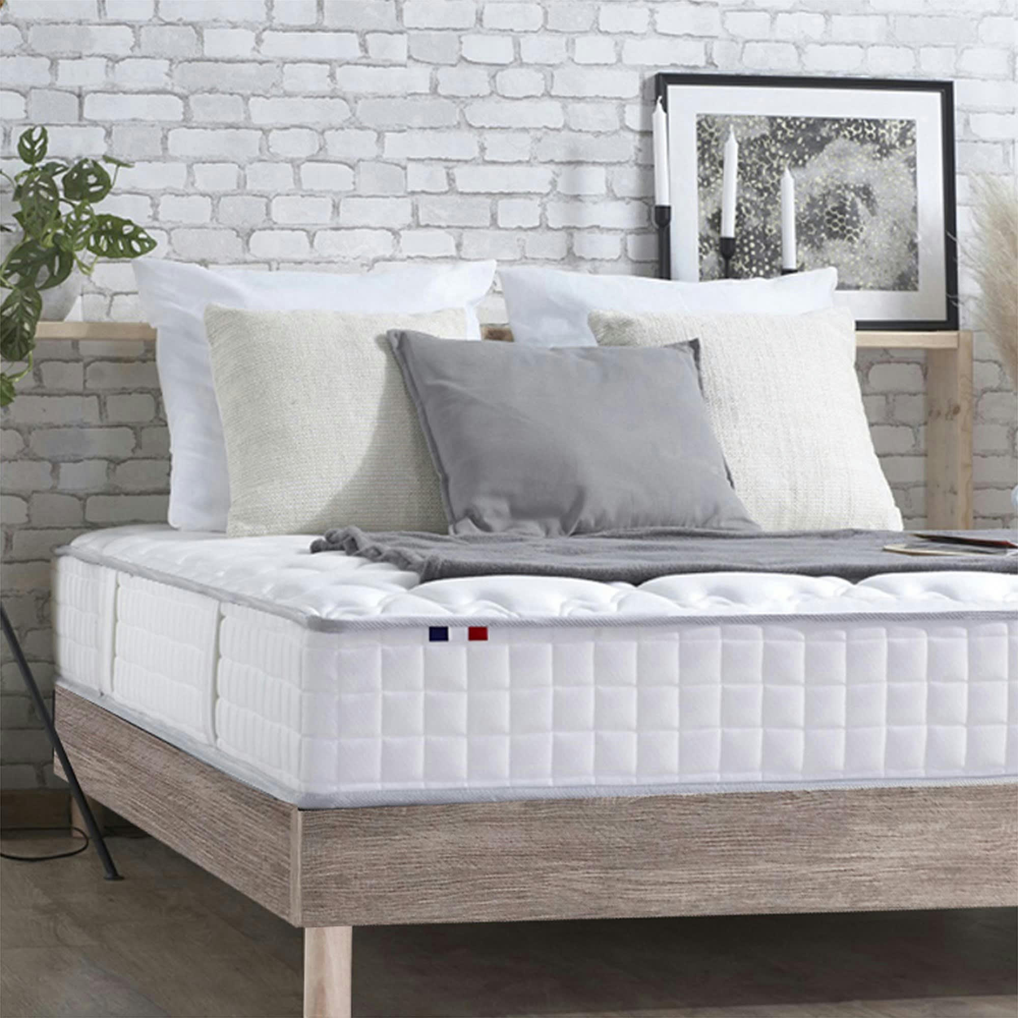 ENSEMBLE KIT ODYSSEE - Ensemble Matelas Ressorts + Visco Sommier en Kit Chêne gris 140x190