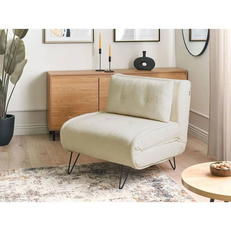 VESTFOLD - Slaapbank 1-zits - Lichtbeige - Boucl&eacute;