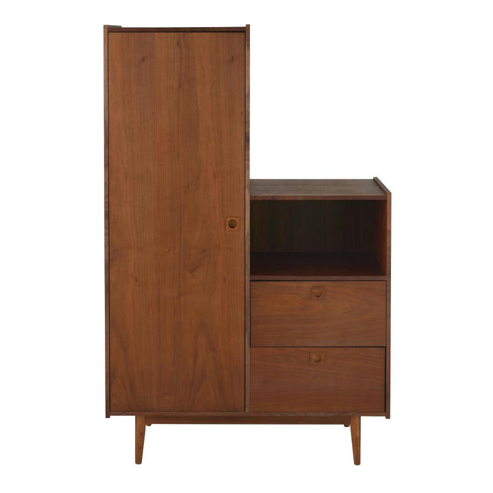Griffith - Armoire vintage 1 porte battante 2 tiroirs marron