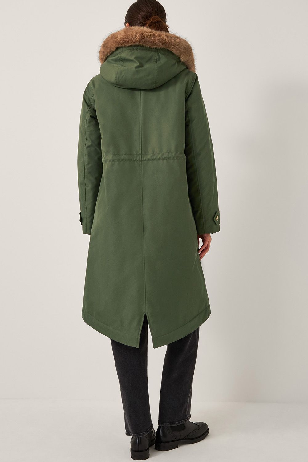 Monsoon Paula Faux Fur Parka Coat Green