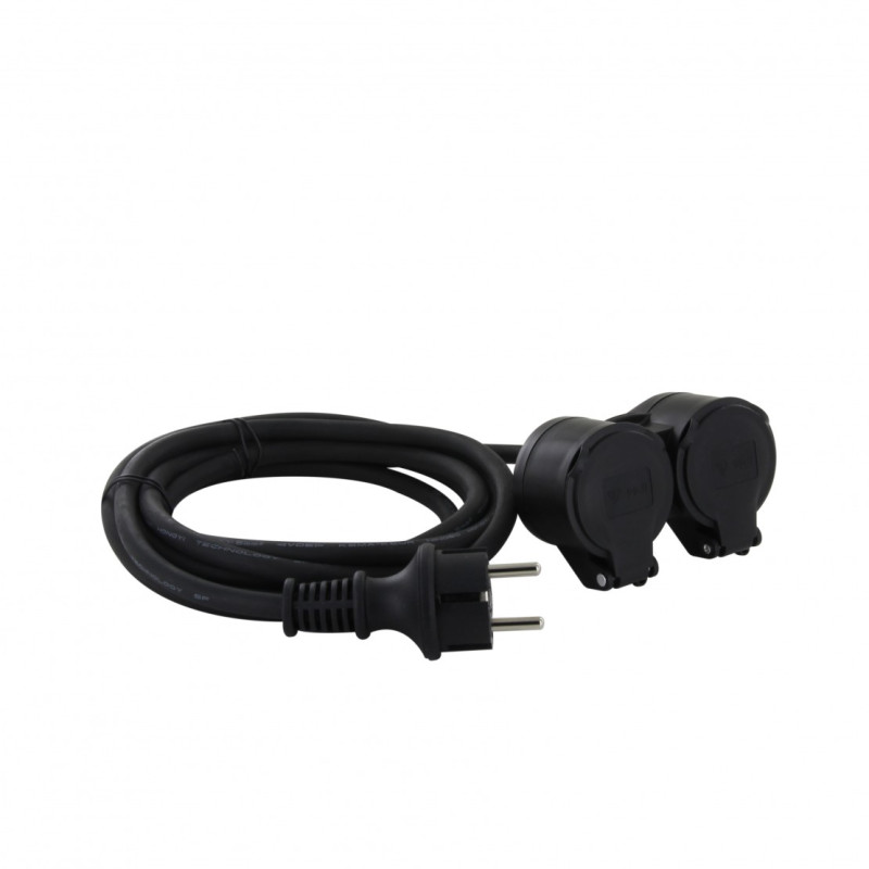 Allonge électrique à double tête noire 3 x 1,5 mm² 5 m CHACON