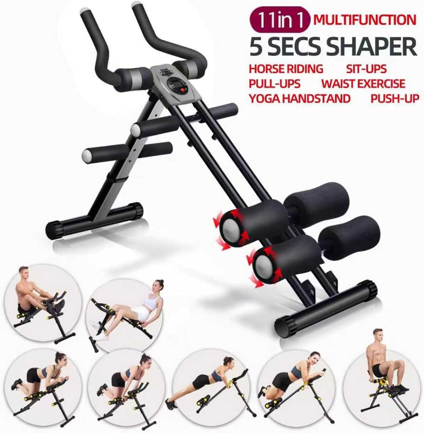 Foldable Ab Workout Machine for Home Gym – Adjustable Core & Waist Trainer for Women, Full Body Abdominal Exercise Equipment with Resistance Bands & LCD Display