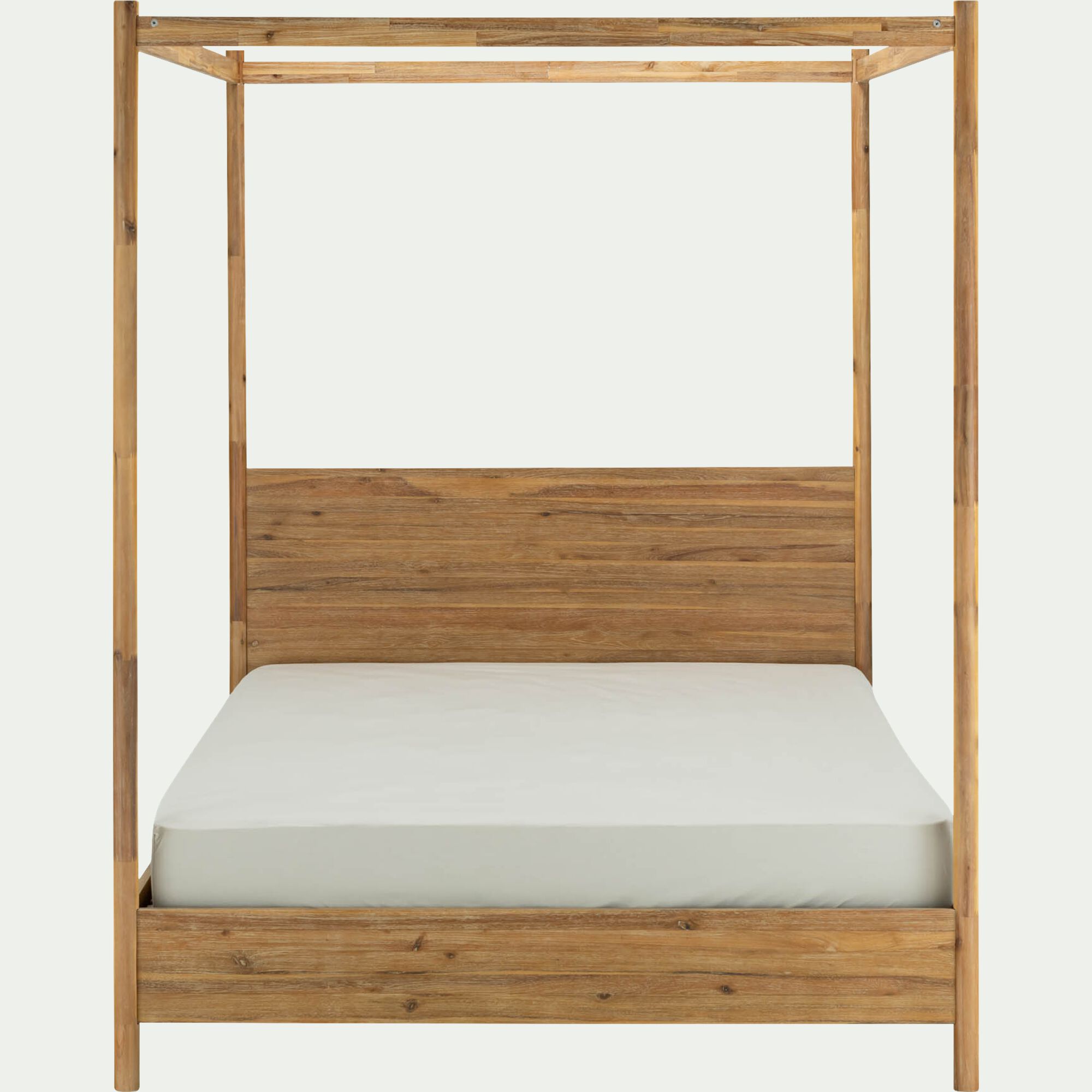 EMILIO - Lit 2 places à baldaquin en acacia massif 160x200cm - bois clair