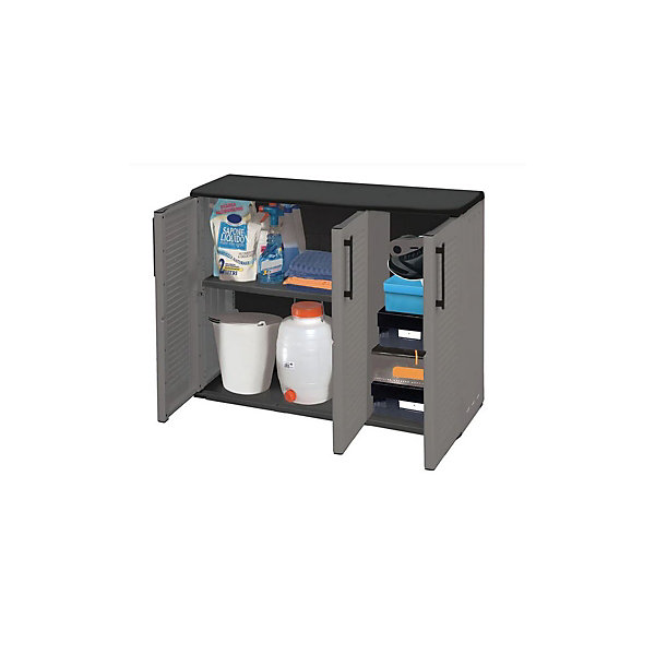 Armoire de Rangement Garage Atelier - Armoire basse 3 portes et 1 étagère Réglable Polypropylène 102x37h84 cm Charge 20 kg