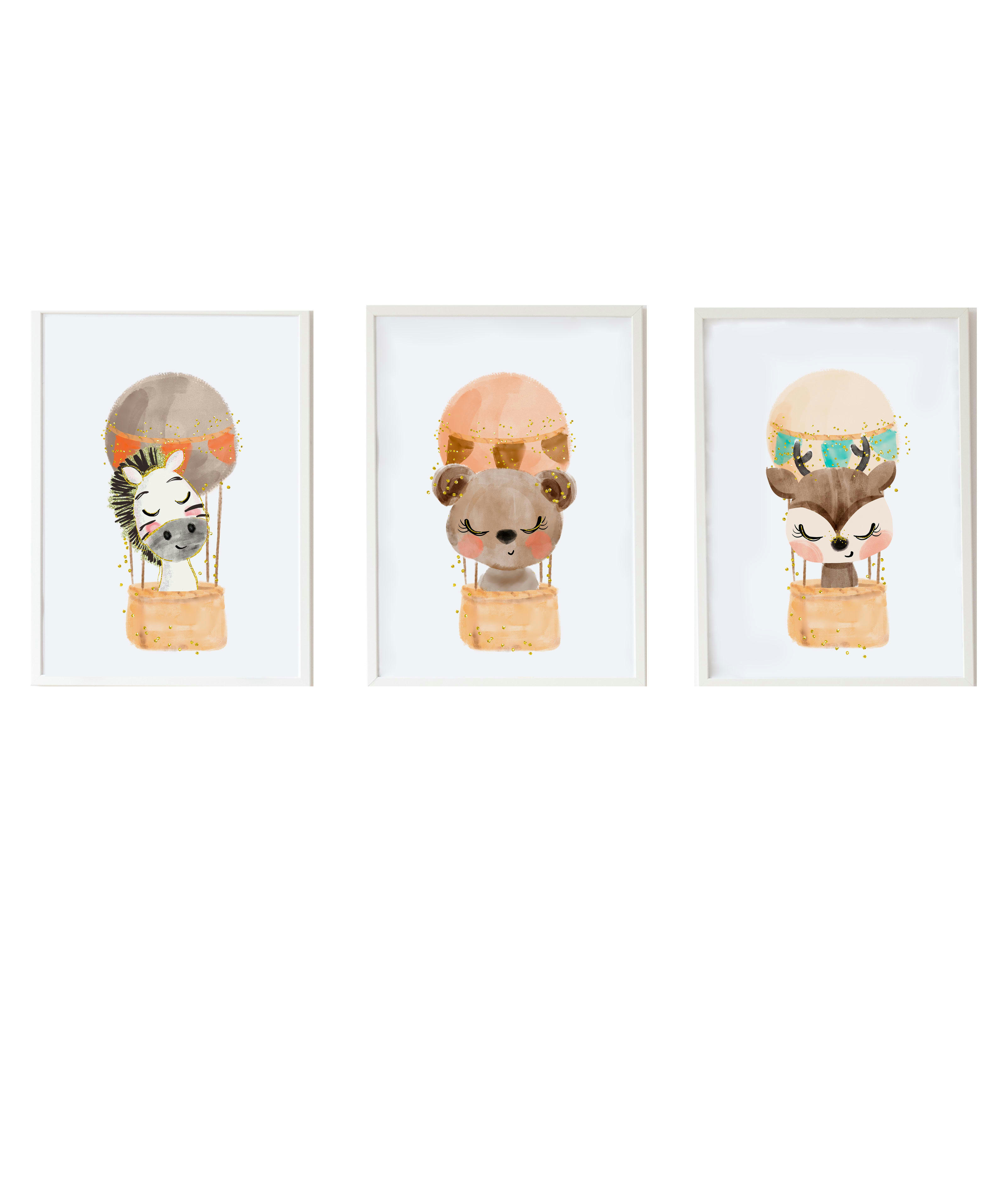 DECOWALL - Pack encadré bois blanc impression le animaux et zèbre 43X33 cm