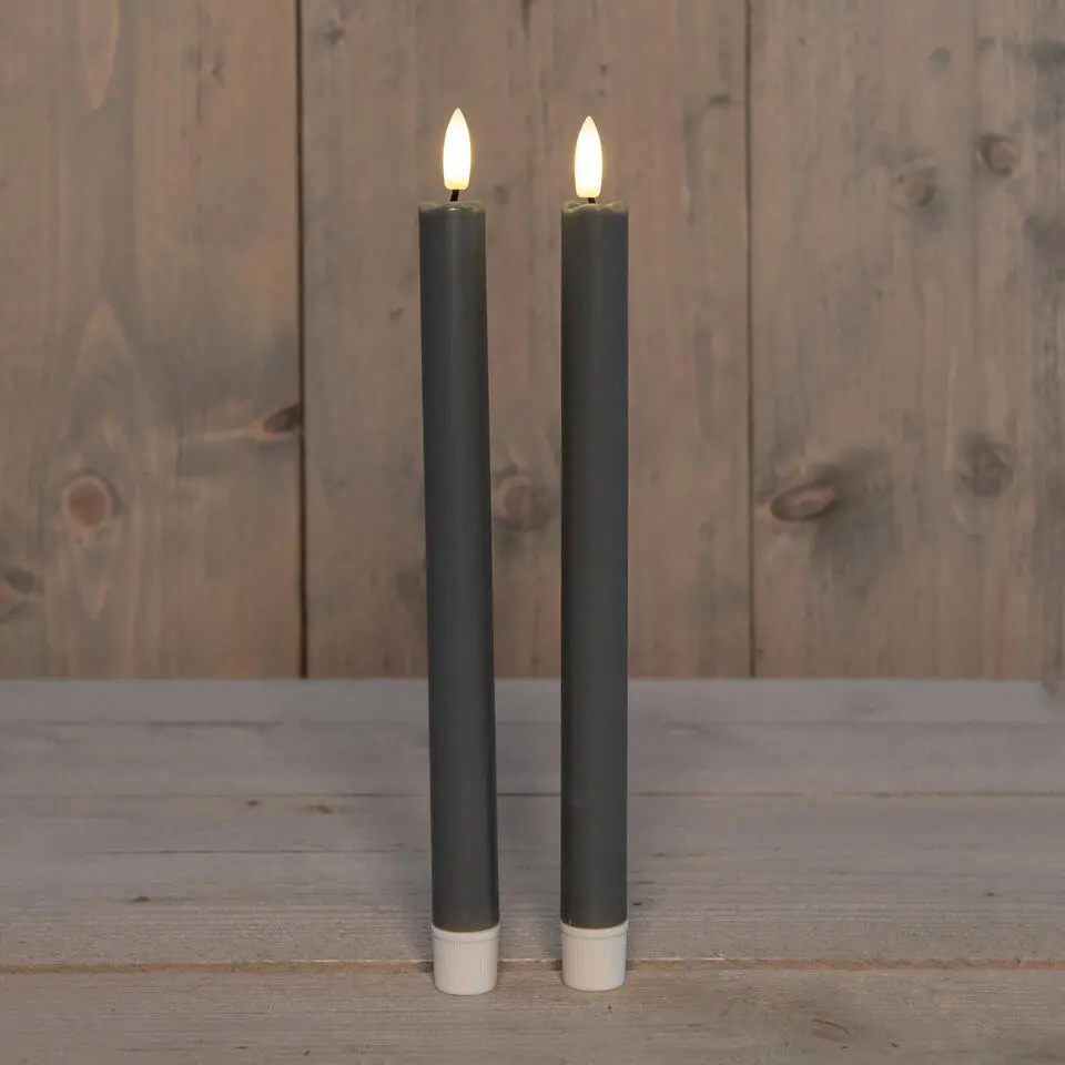 Anna Collection Led dinerkaarsen - 2x - taupe grijs - 25 cm
