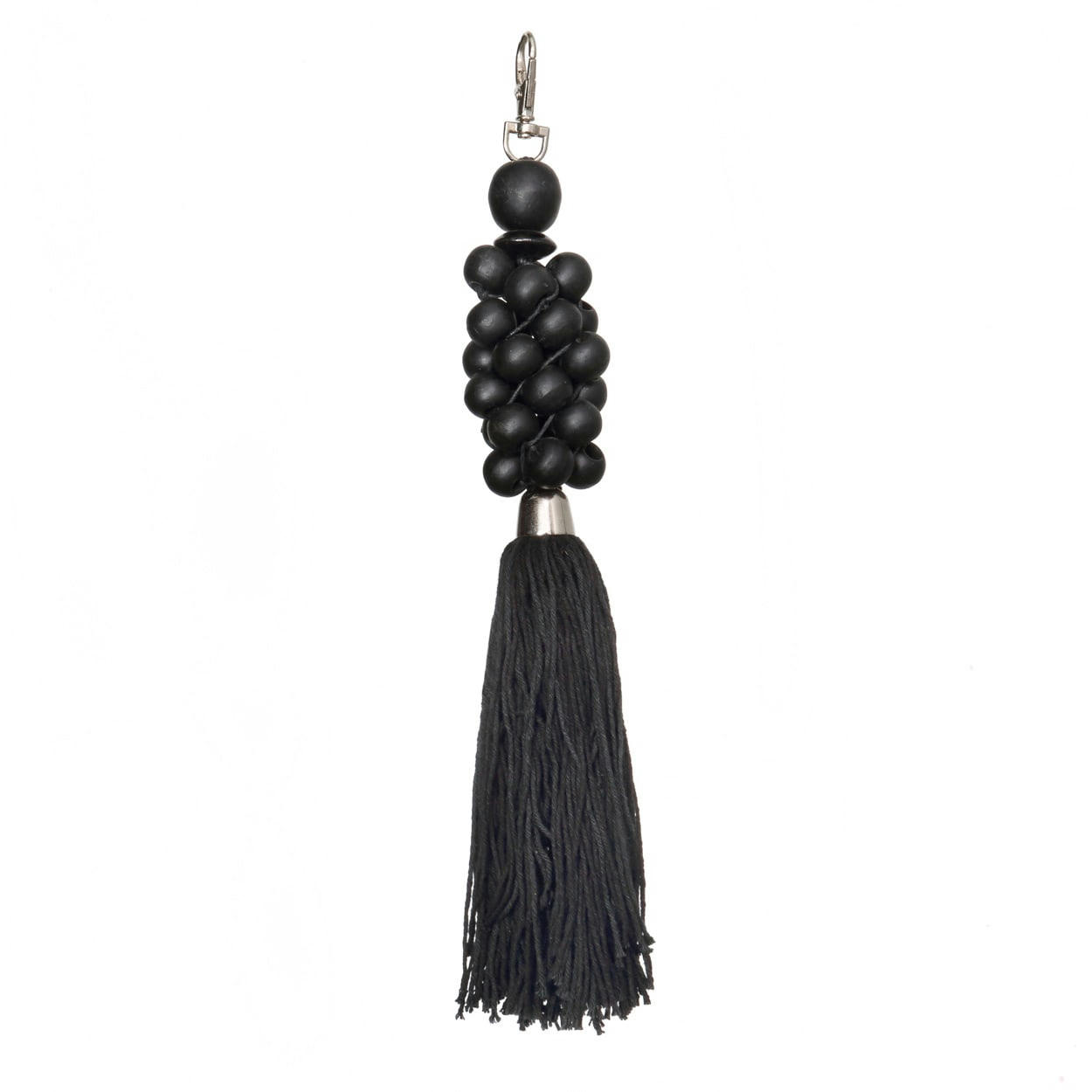 WOODEN BEADS - Porte-clés en bois et cotton noir