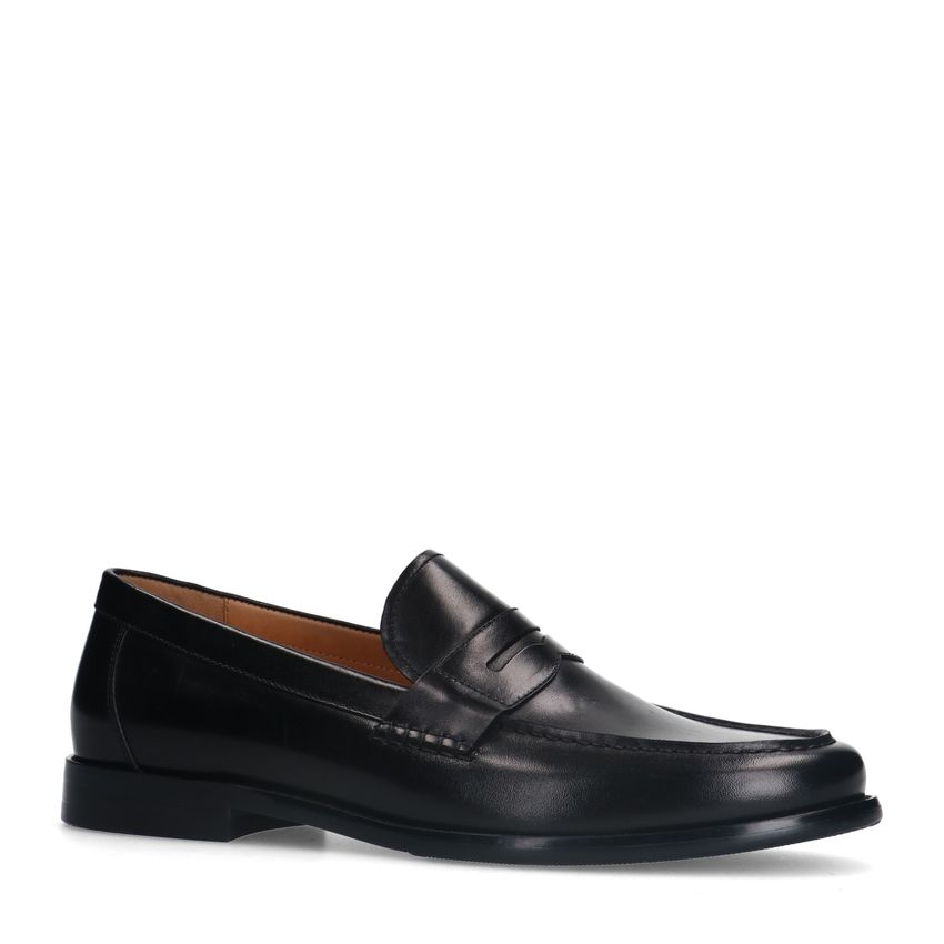 Manfield Zwarte leren loafers