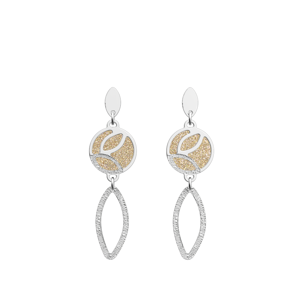 Boucles d'oreilles Jungle, cuirs réversibles Crème / Paillettes Dorées