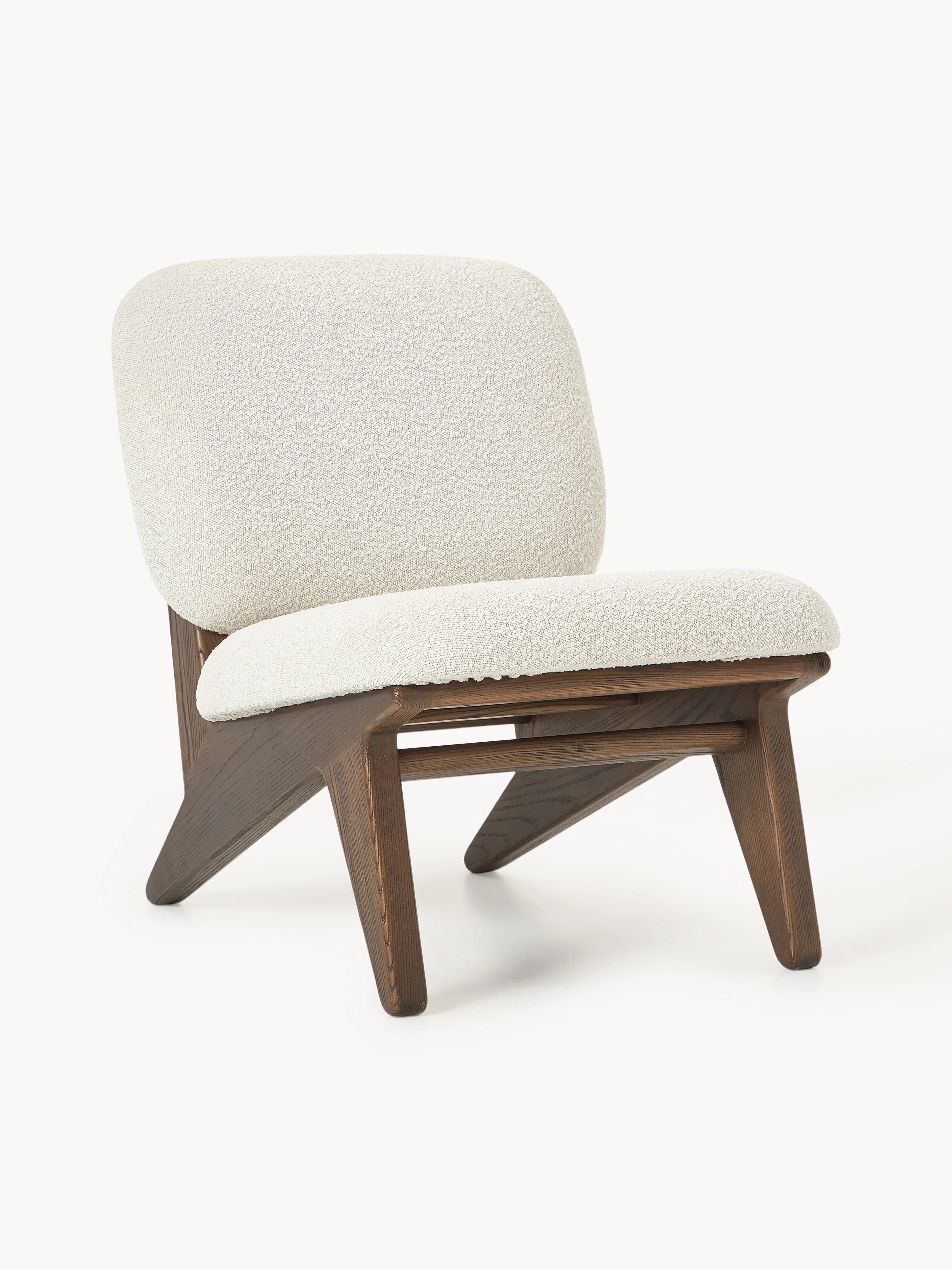 Bouclé-Loungesessel Shenay aus Eschenholz