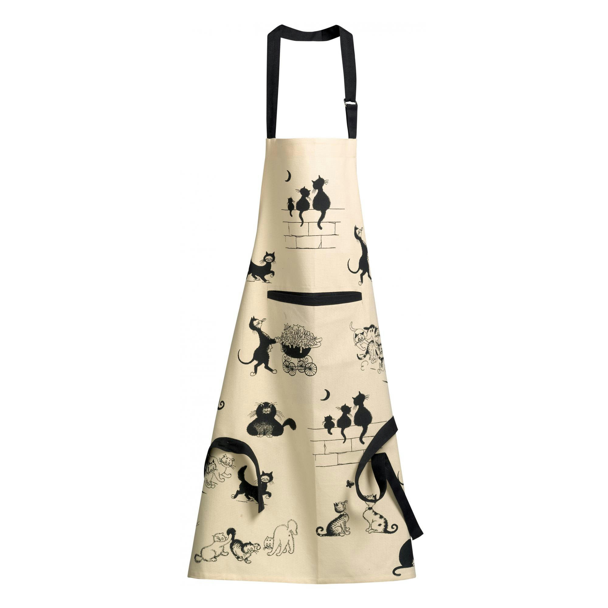 DUBOUT - Tablier de cuisine imprimé  3 chats en coton beige 72 x 85