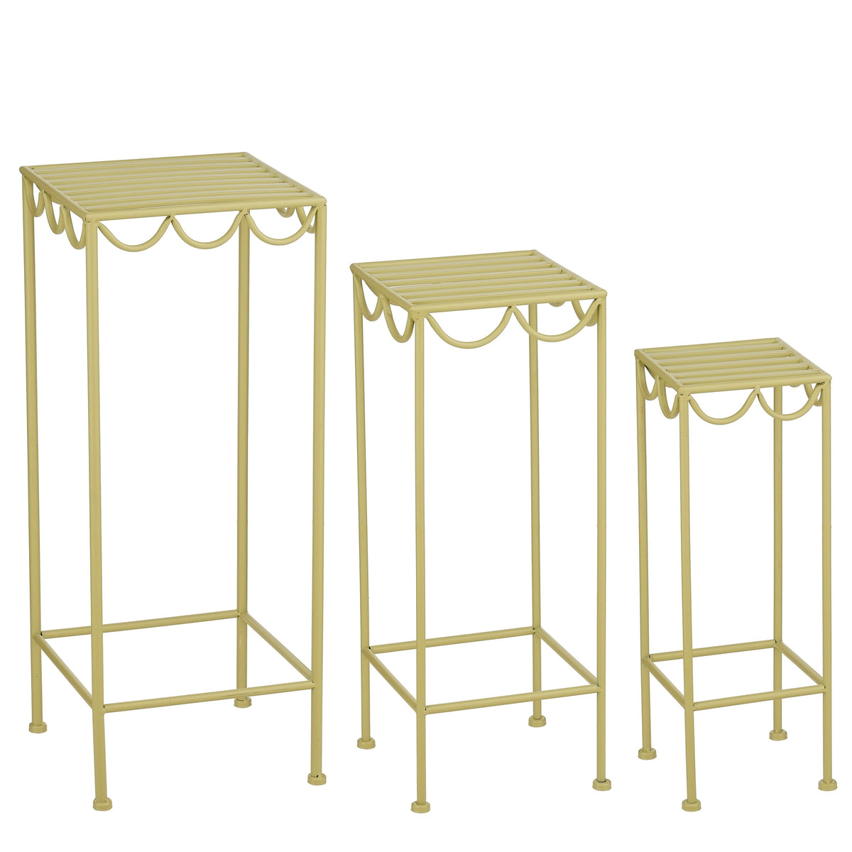 Mica Decorations Rosalie Planttafel voor Buiten - Plantenrek Set van 3 - Plantenstandaard voor Kamerplanten - Inklapbaar - IJzer - Lichtgroen