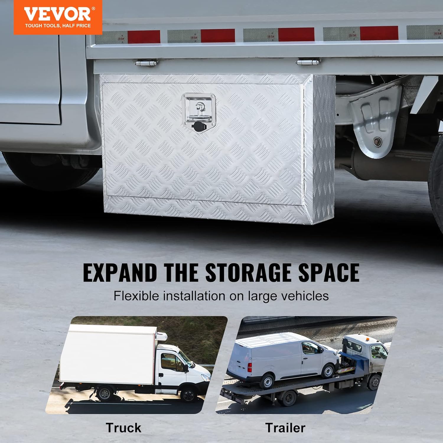 VEVOR Underbody Truck Box, 30×14×16 Pickup Storage Box, Heavy Duty Aluminum Diamond Plate Tool Box with Lock and Keys, Waterproof Trailer Storage Box with T-Handle Latch for Truck, Van, Trailer