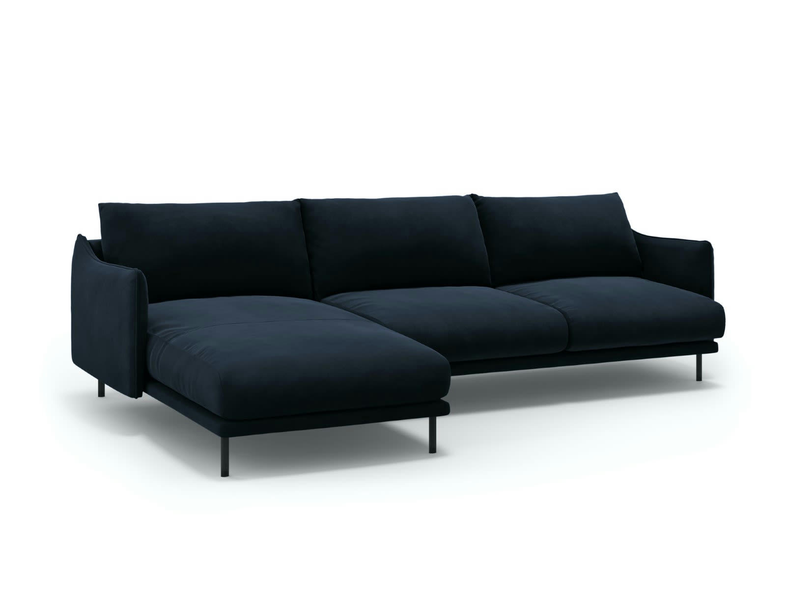 PARIS - Canapé D'Angle Gauche 5 places en Velours Bleu Foncé