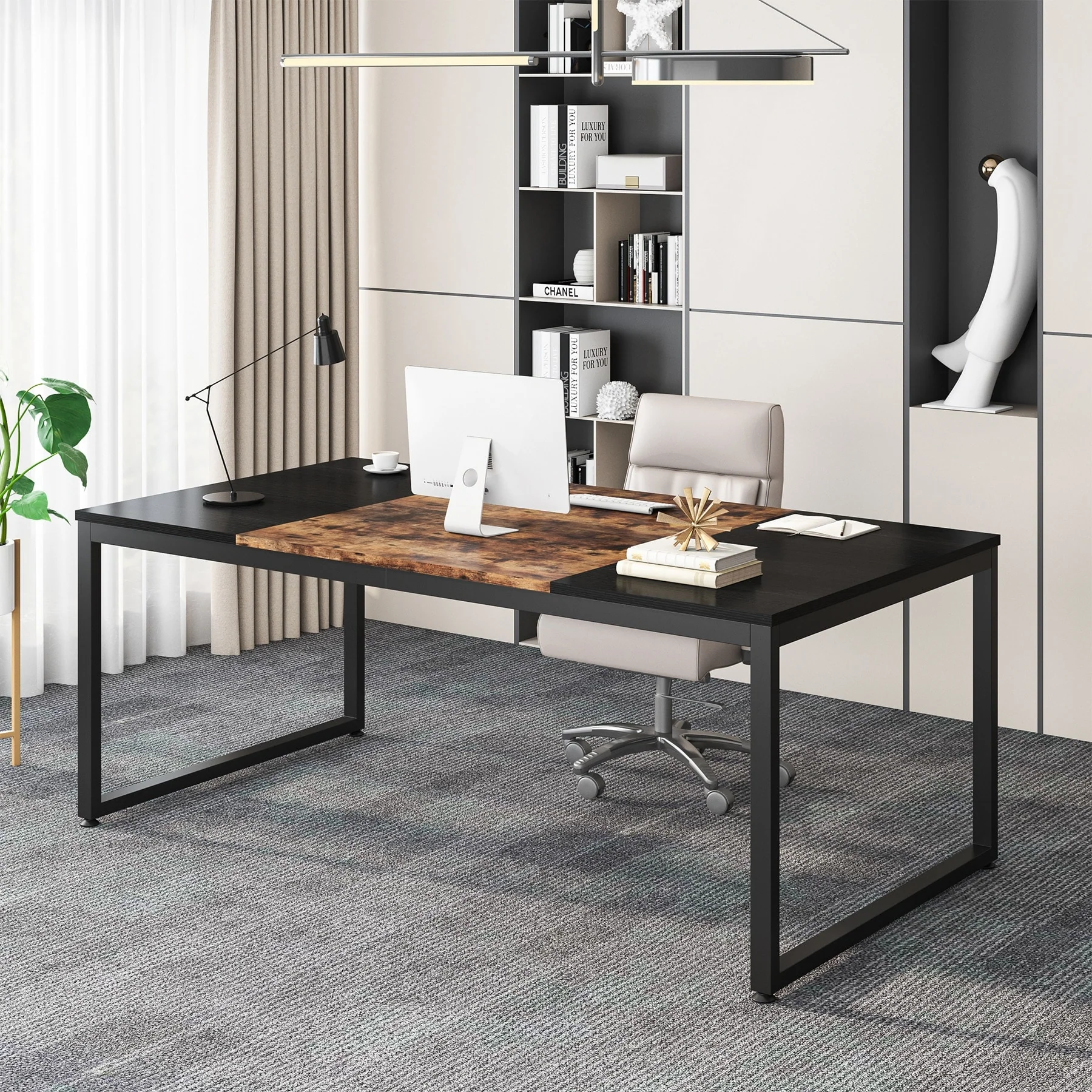 70.86 Executive Desk, Large Office Computer Desk with Strong Metal Frame