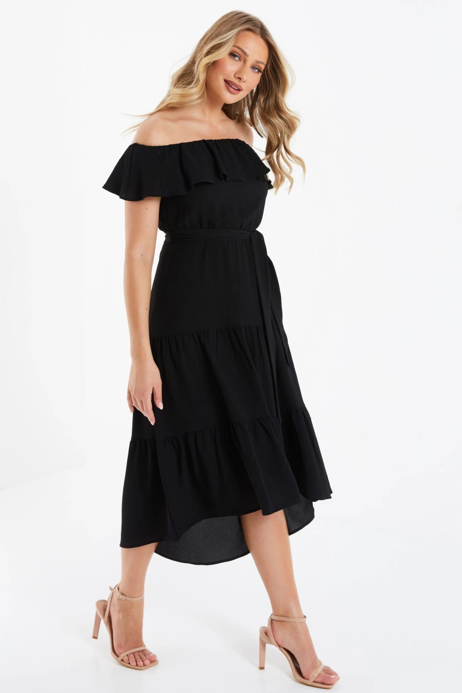 Quiz Black Bardot Dip Hem Dress