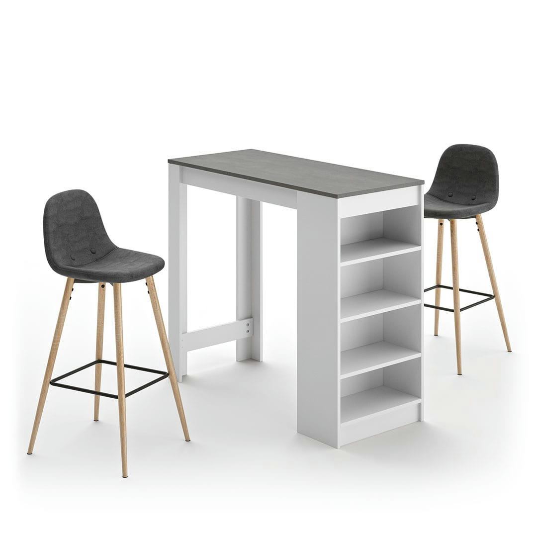 COCOON - Table bar effet bois blanc et béton - gris anthracite