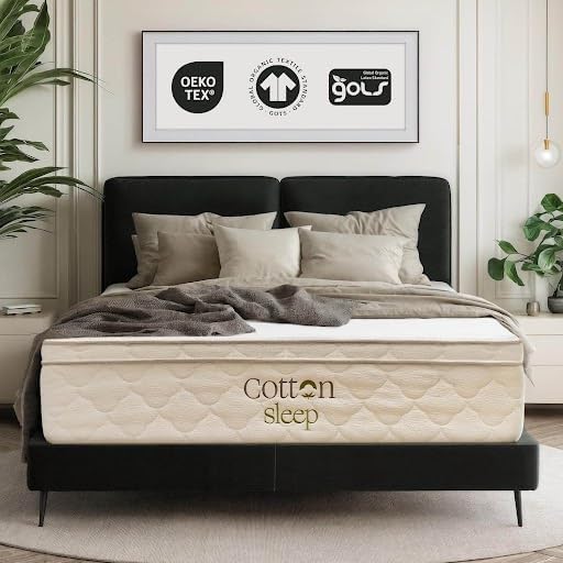 CottonSleep All Natural Mattress (100% Organic Cotton, Wool, & GOTS Latex, Made in The USA) Non Toxic, Fiberglass Free Hybrid Pocket Coil and Plush Foam Bed in A Box Medium Soft - Queen, 13