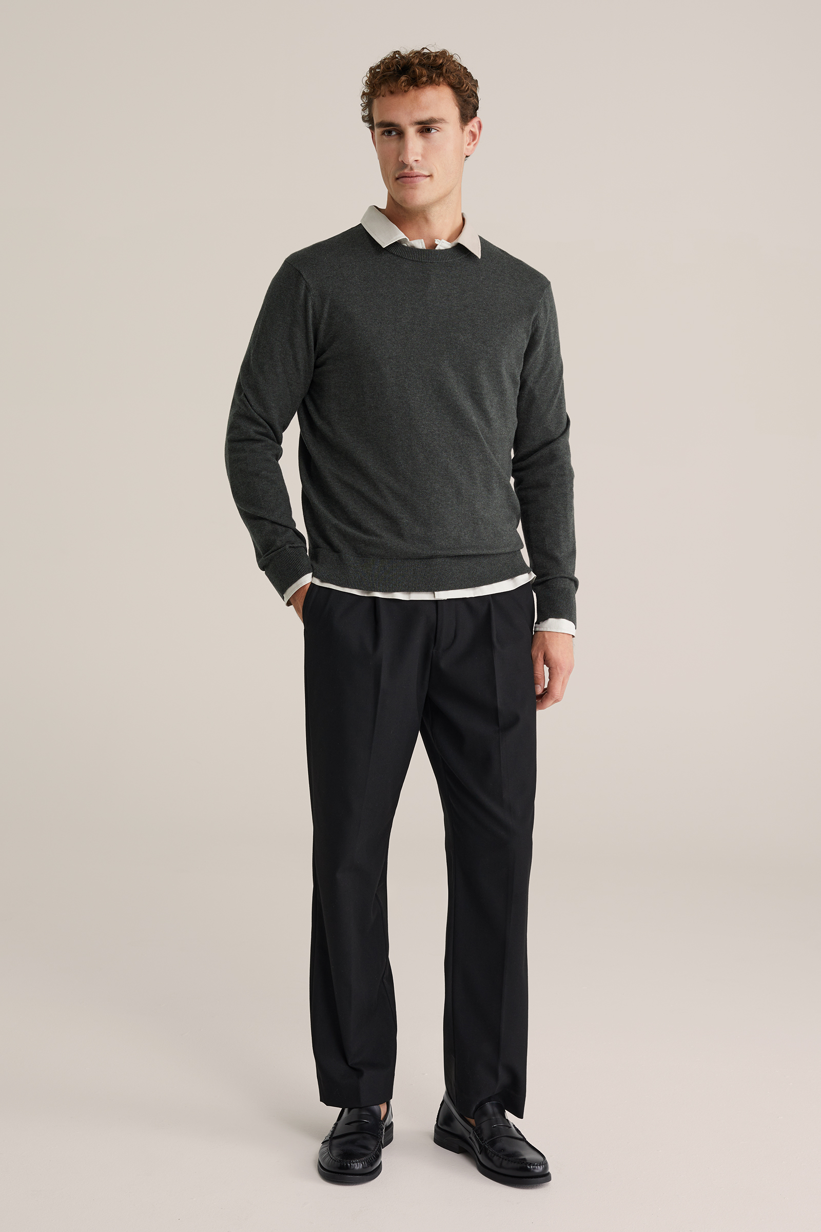 Heren Slim fit fijngebreide trui van katoenmix