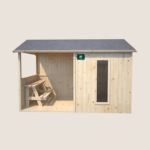 Cabane en bois avec préau et table de jeu JAZZ