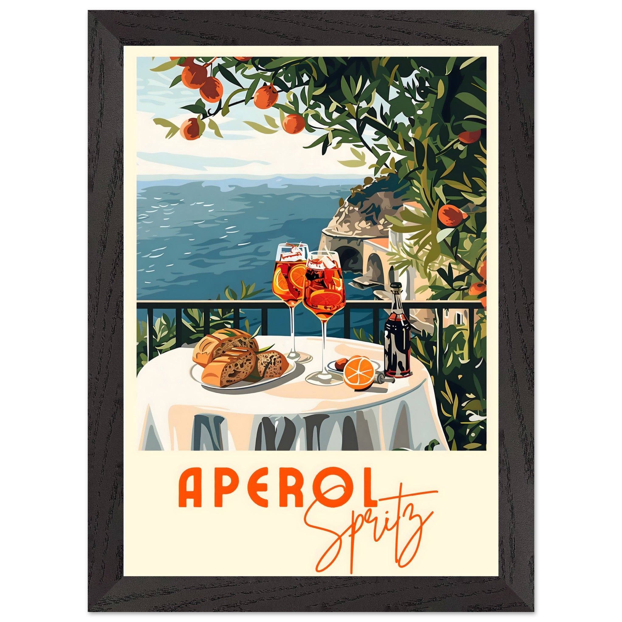 Artfulprints Poster met Lijst Aperol Spritz - Cocktail with a view  - A4 21x29.7 cm - Meerkleurig