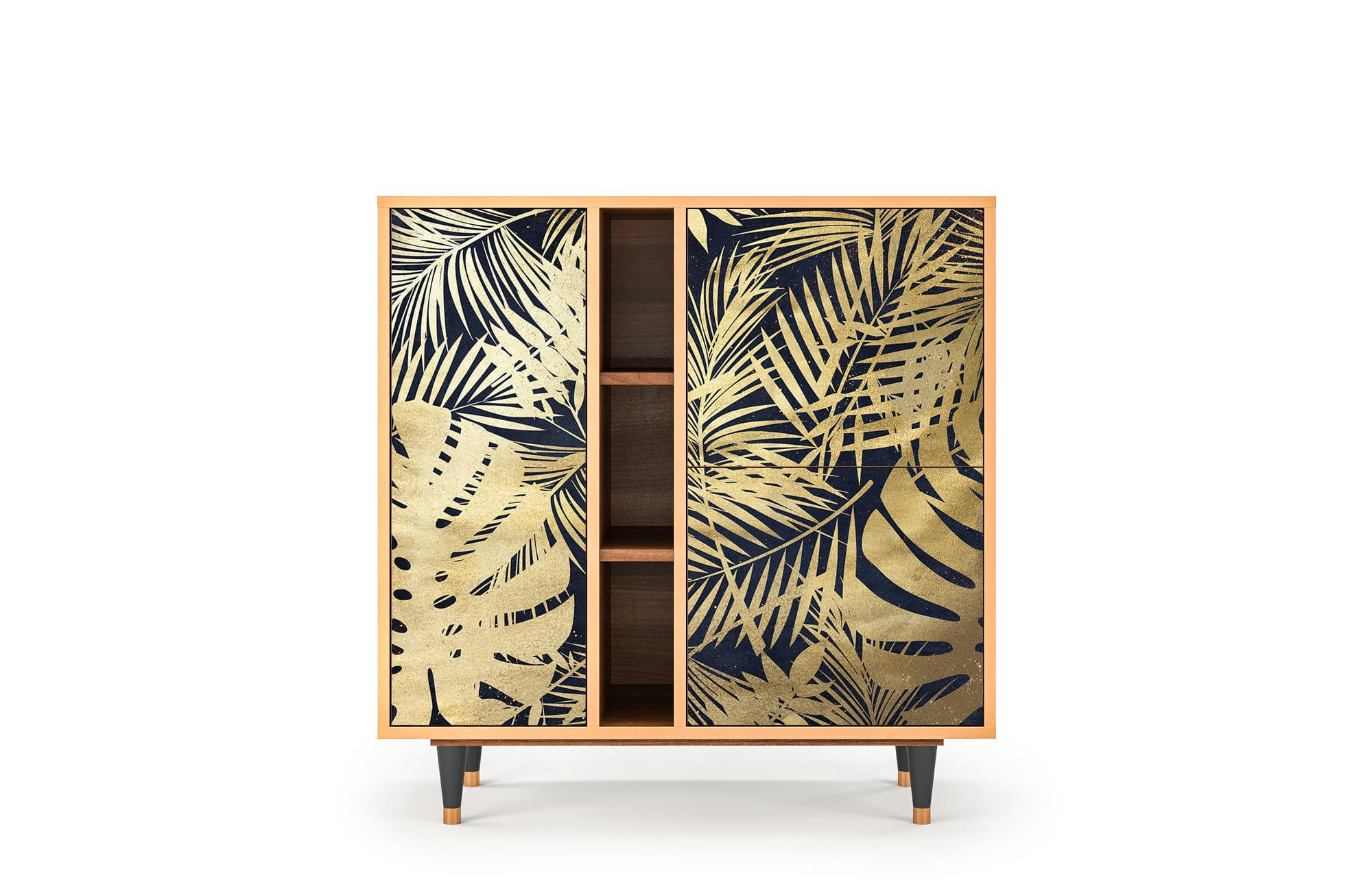 JUNGLE VIBES - Buffet  bleu et jaune 3 portes L 94 cm